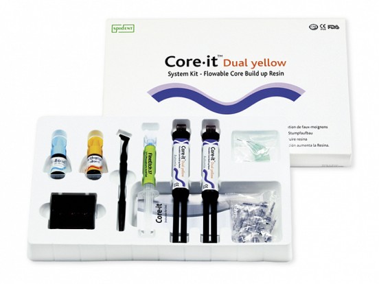 Кор-Ит / Core-It Dual Yellow - (набор) материал композитный фторсодержащий (2*10г), Spident / Корея