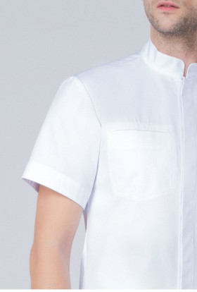 ВМ0003 Рубашка со стойкой на кнопках (52,. Белый,Механический Стрейч 200)